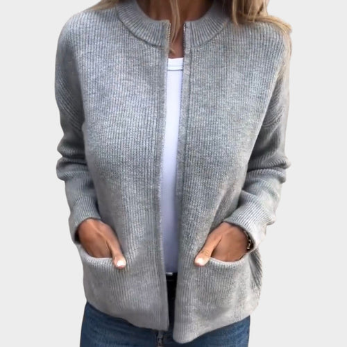 Women's Knit Zip Cardigan | Casual Pocket Sweater Jacket