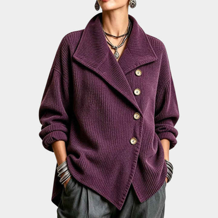 Women’s Knit Cardigan Jacket Wide Lapel Button Front