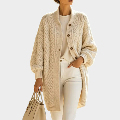 Women’s Cable Knit Cardigan Longline Button Front