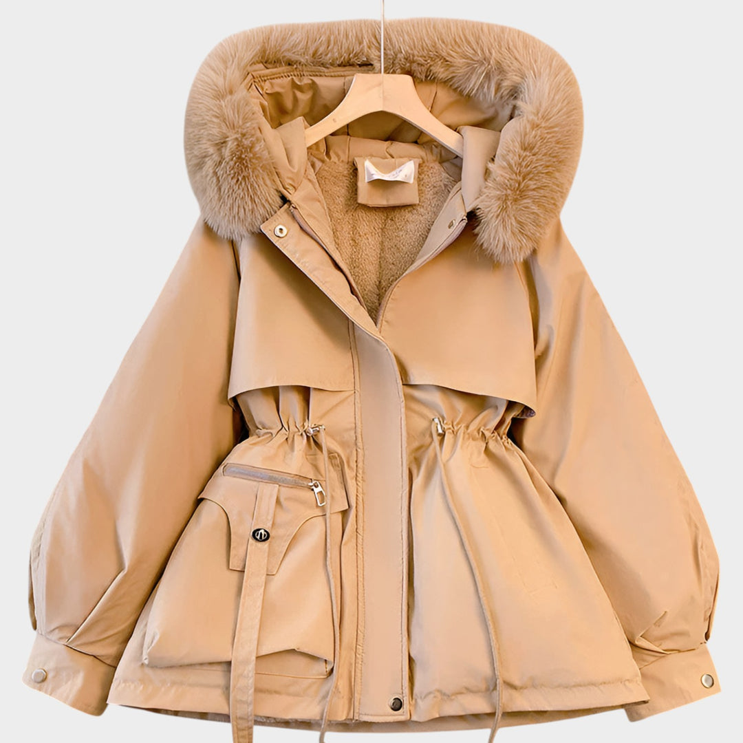 Women’s Hooded Parka Jacket Faux Fur Trim Drawstring Waist