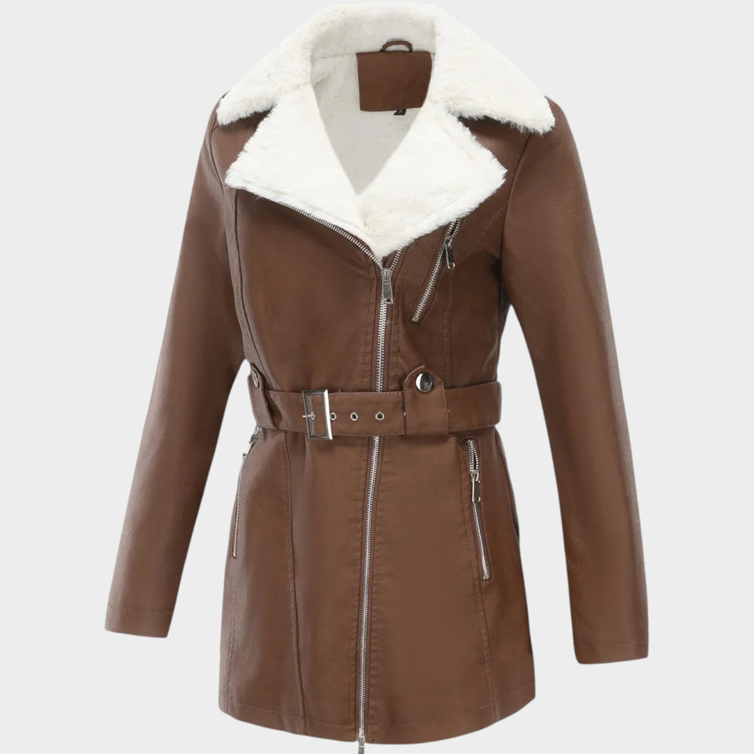 Women’s Winter Coat Waist Belt Long Sleeve Pockets