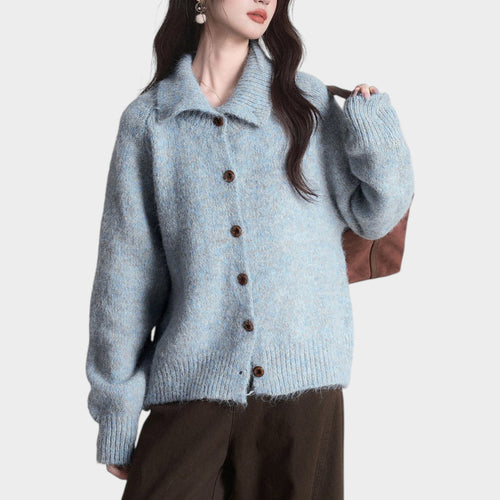 Women's Knit Cardigan Peter Pan Collar Long Sleeves