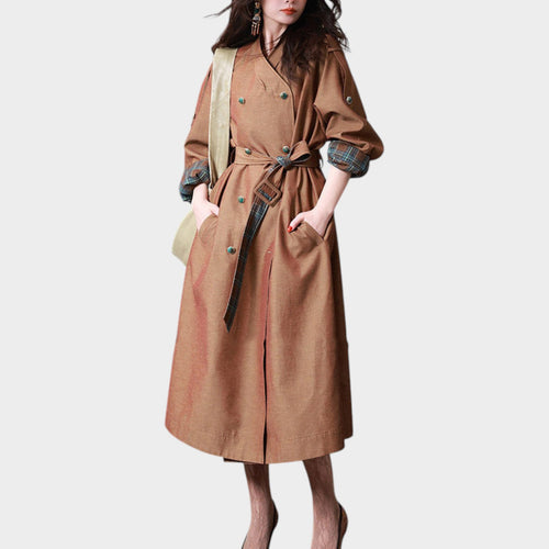 Women's V-Neck Trench Coat Adjustable Waist Belt