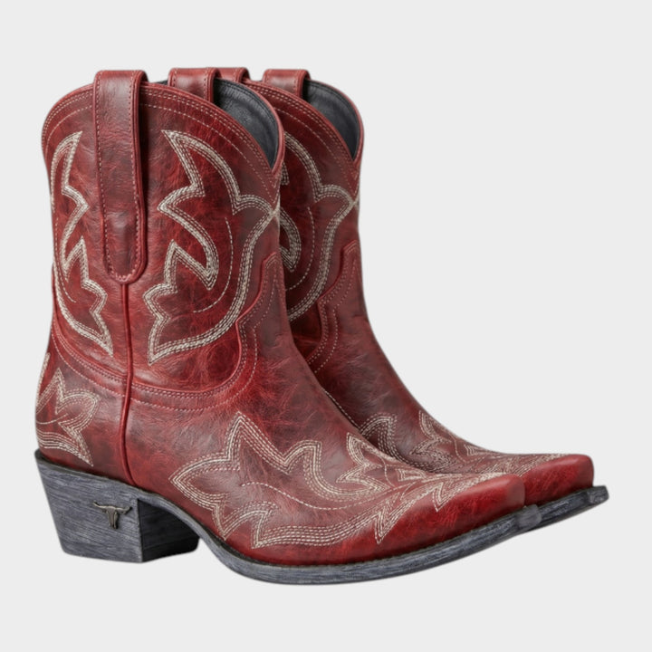 Embroidered Leather Western Mid-Calf Cowboy Boots
