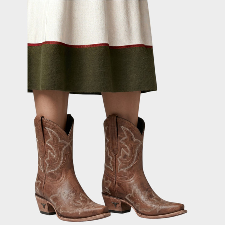 Embroidered Leather Western Mid-Calf Cowboy Boots