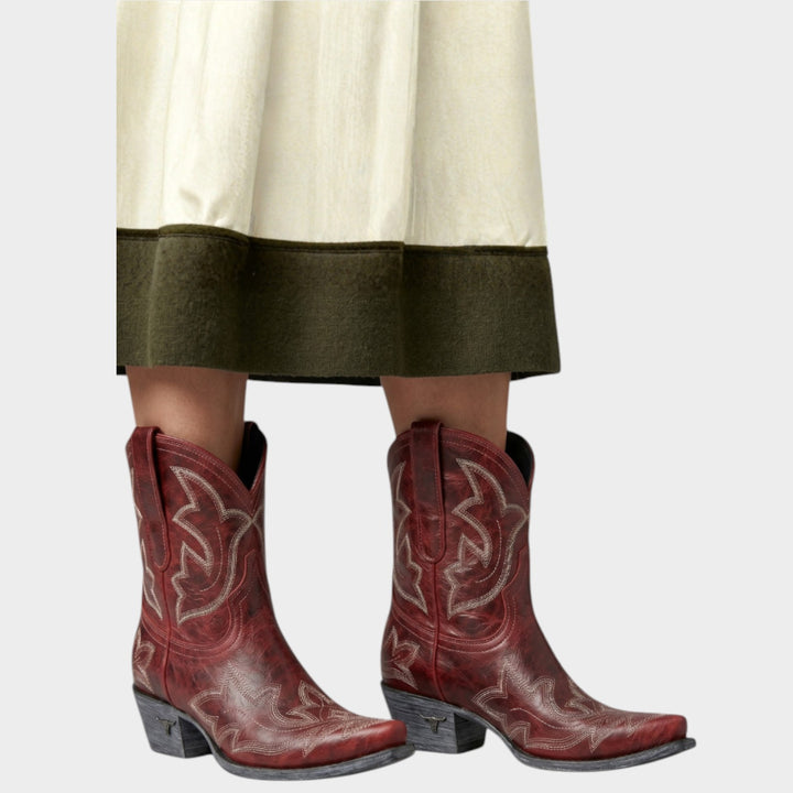 Embroidered Leather Western Mid-Calf Cowboy Boots