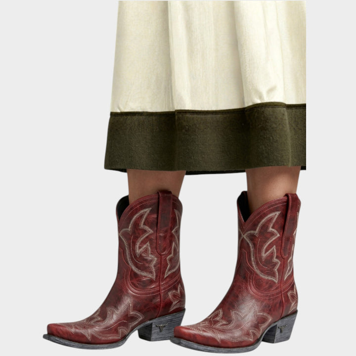 Embroidered Leather Western Mid-Calf Cowboy Boots