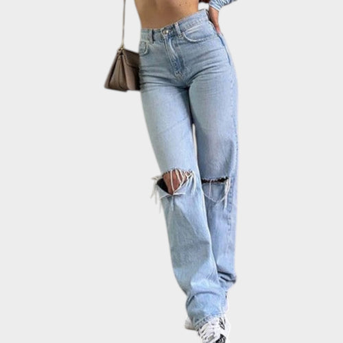 Women's High-Waisted Distressed Wide Leg Baggy Jeans