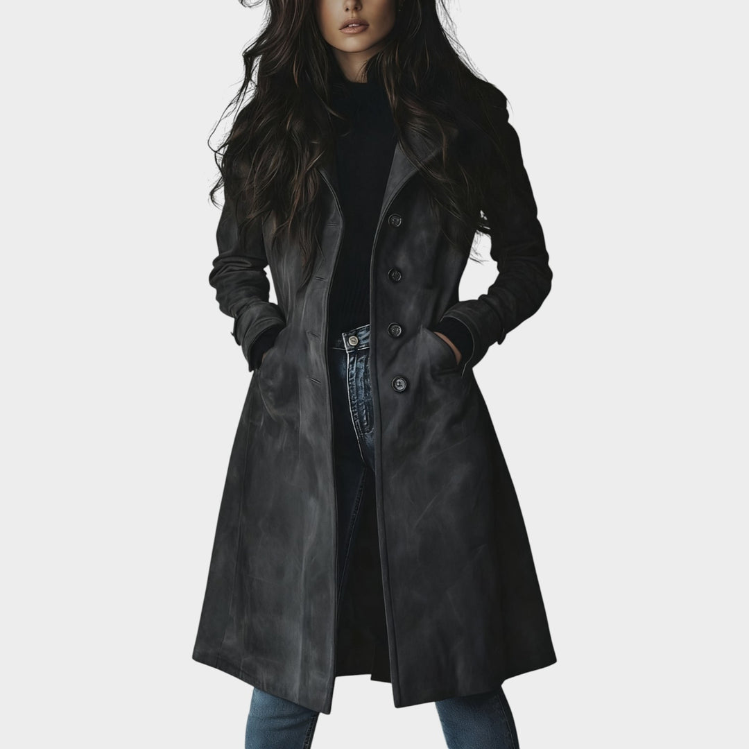 Women’s Coat Long Casual Suede Button Front
