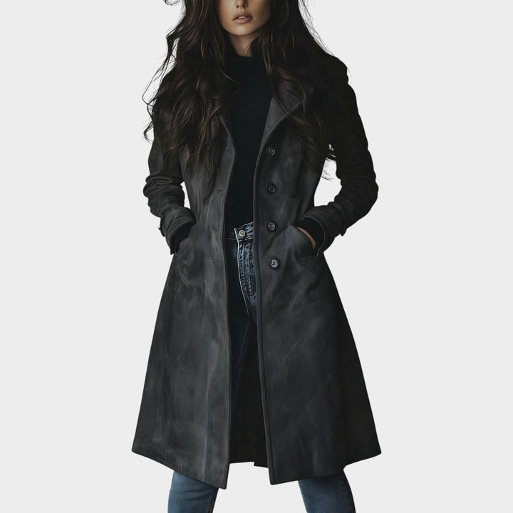 Women’s Coat Long Casual Suede Button Front