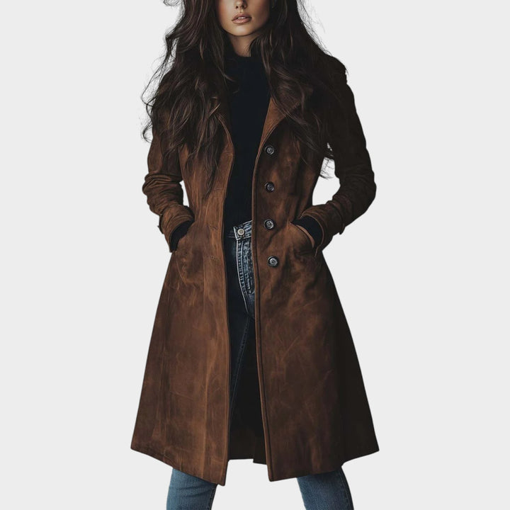 Women’s Coat Long Casual Suede Button Front