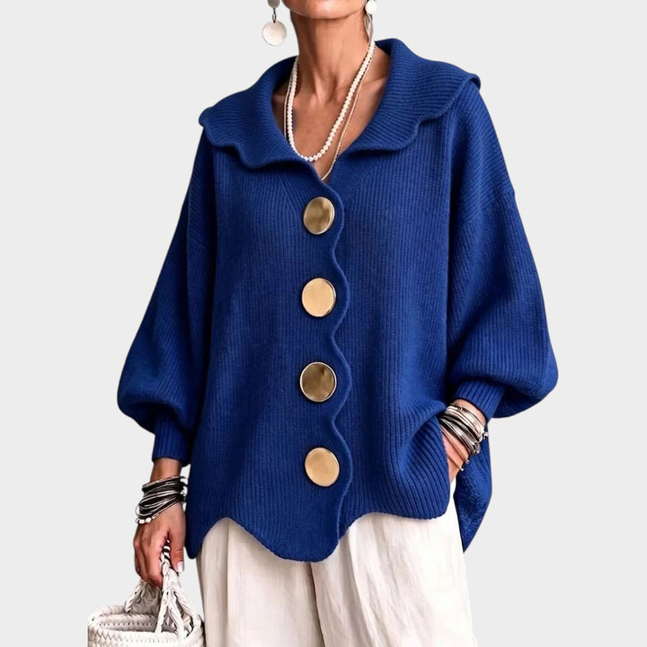 Women’s Oversized Knit Cardigan Statement Button Collar