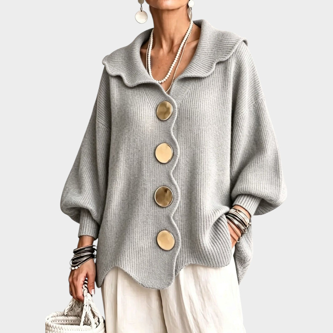 Women’s Oversized Knit Cardigan Statement Button Collar