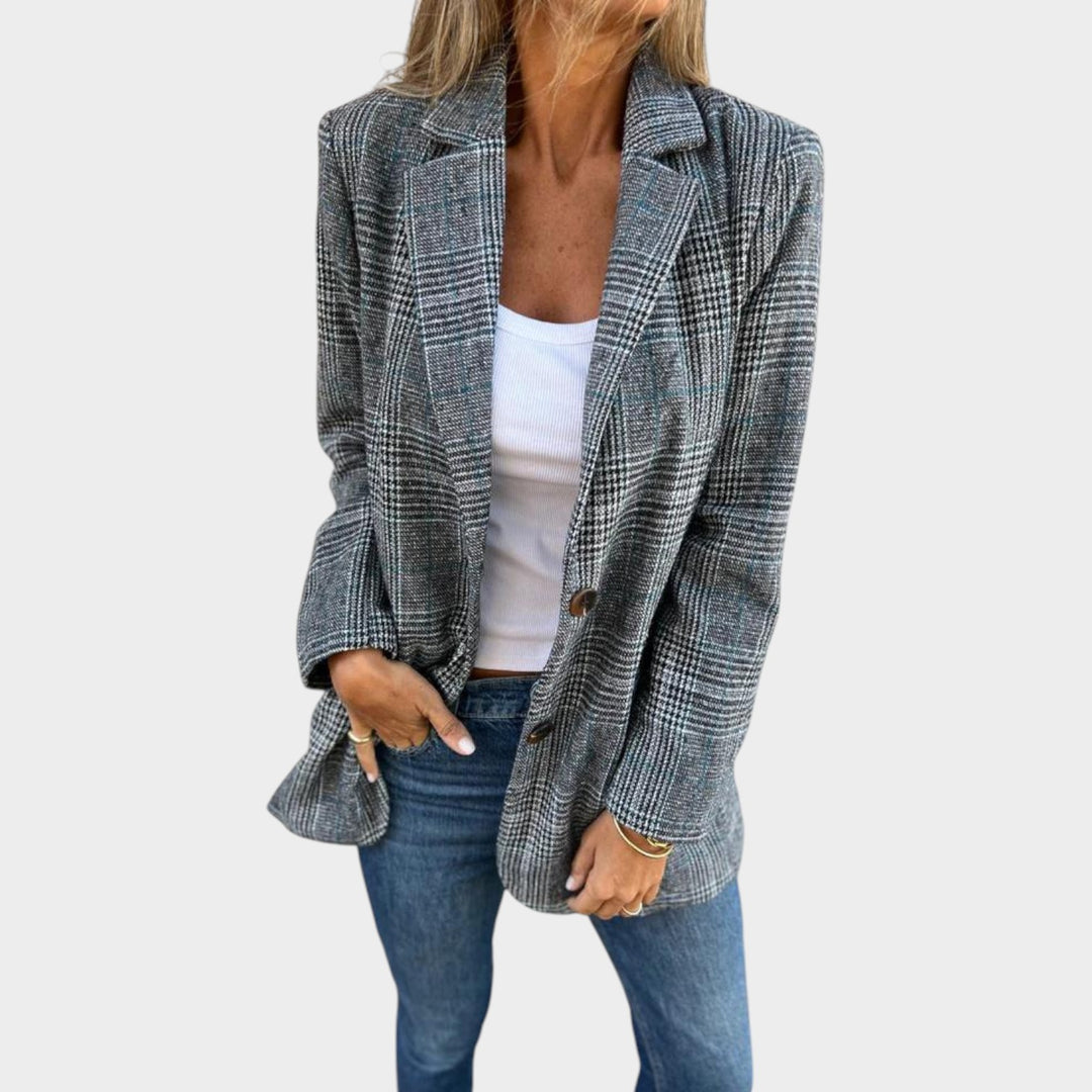 Women’s Blazer Casual Plaid Longline Lapel Collar