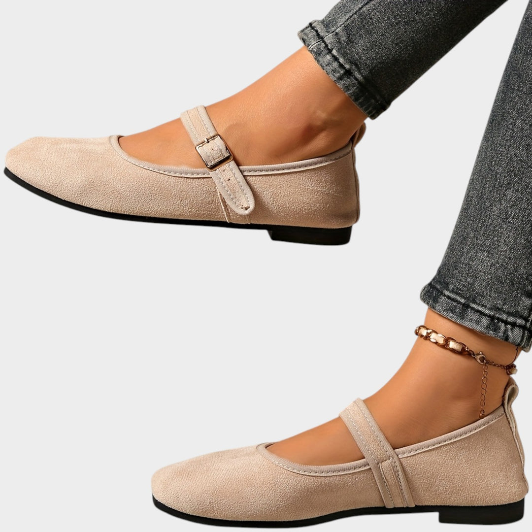 Women’s Suede Mary Jane Flats Adjustable Buckle Strap