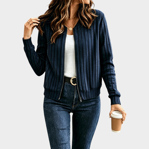 Women's Bomber Jacket Knit Ribbed Zip Front