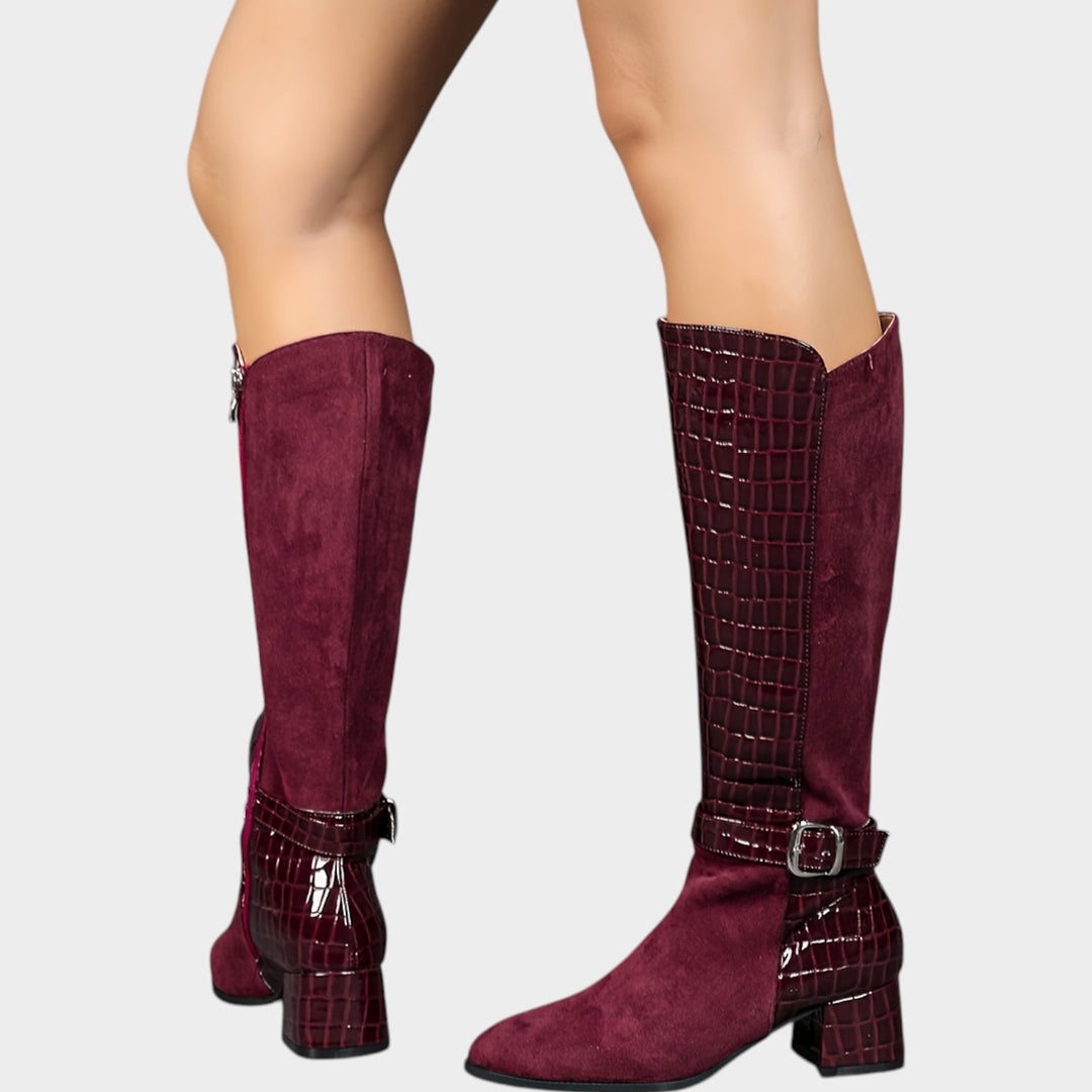 Women’s Knee High Boots Pointed Toe Chunky Heel Side Zip