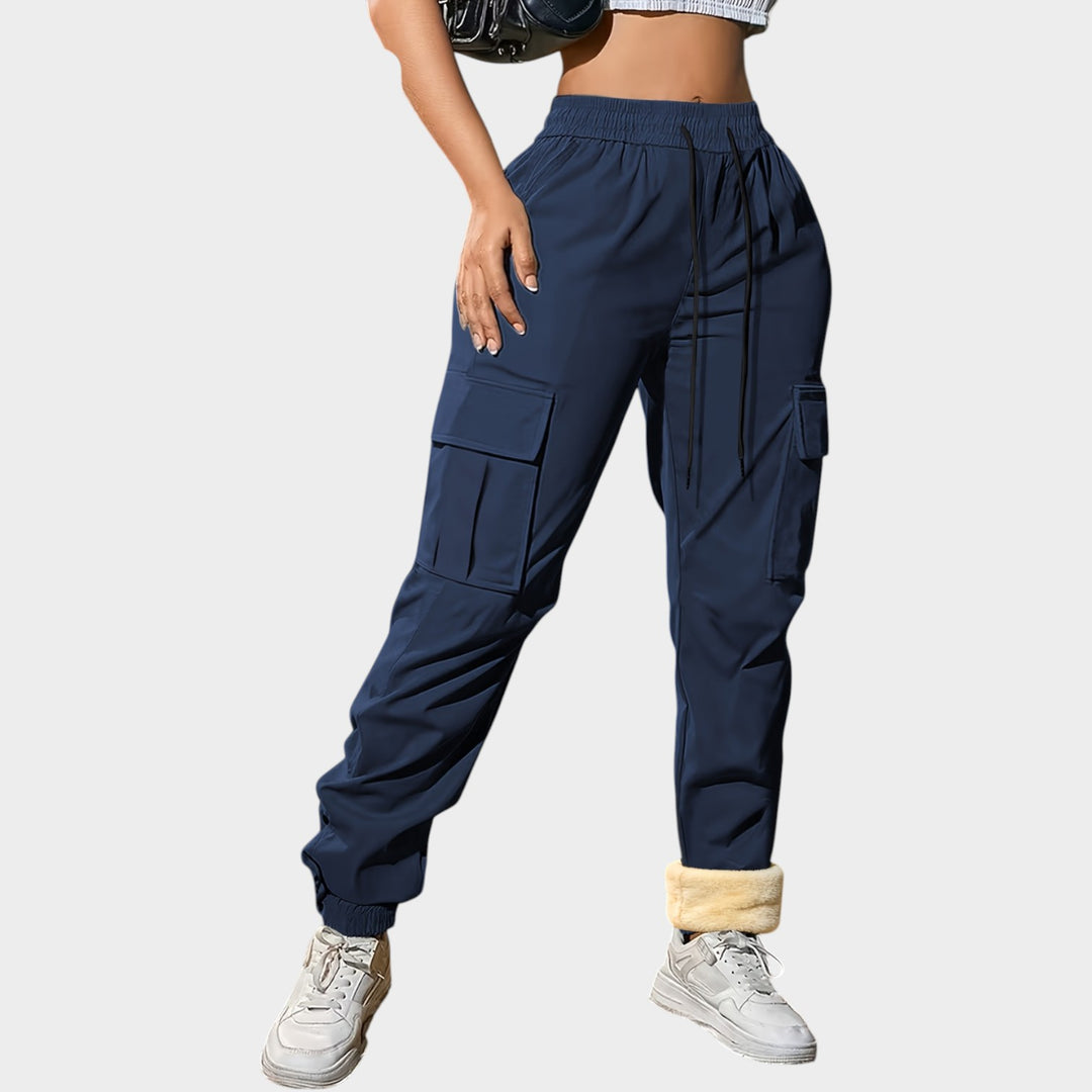 Women’s Thermal Cargo Pants Warm Lined Drawstring Joggers