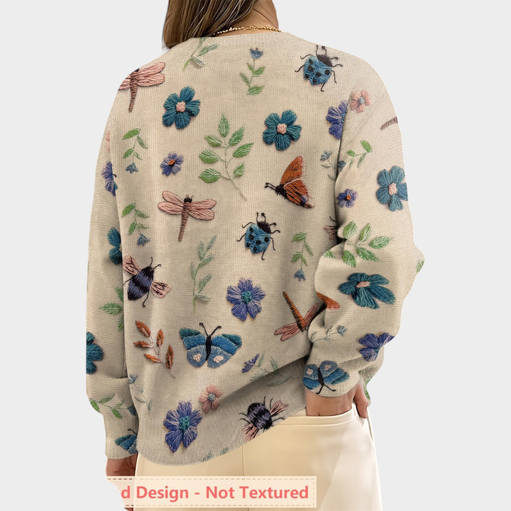 Women’s Knit Sweater Floral Print Crew Neck Long Sleeve