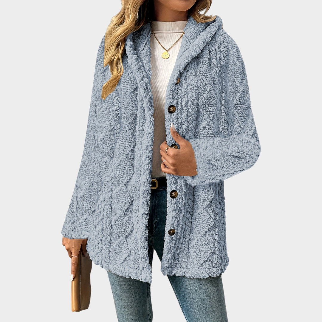 Women’s Fleece Jacket Casual Knit Hooded Button Up