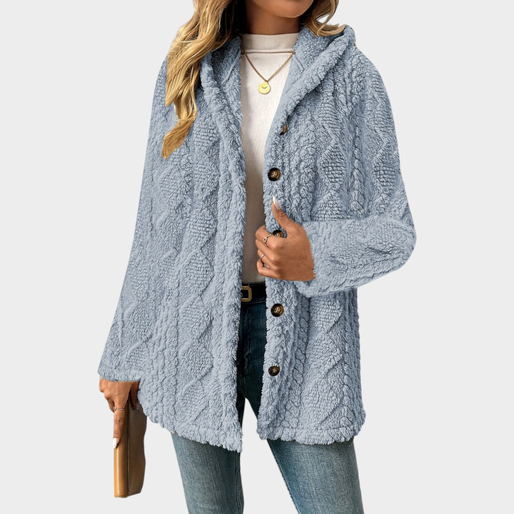 Women’s Fleece Jacket Casual Knit Hooded Button Up