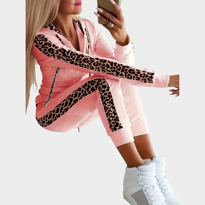 Women’s Matching Set Casual Leopard Print Hooded Design