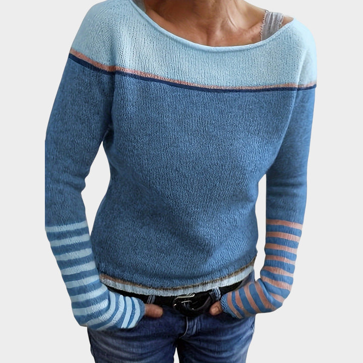 Women’s Knit Sweater Asymmetric Color Block Long Sleeve