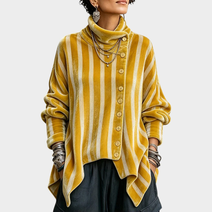 Women’s Cowl Neck Top Asymmetric Button Detail