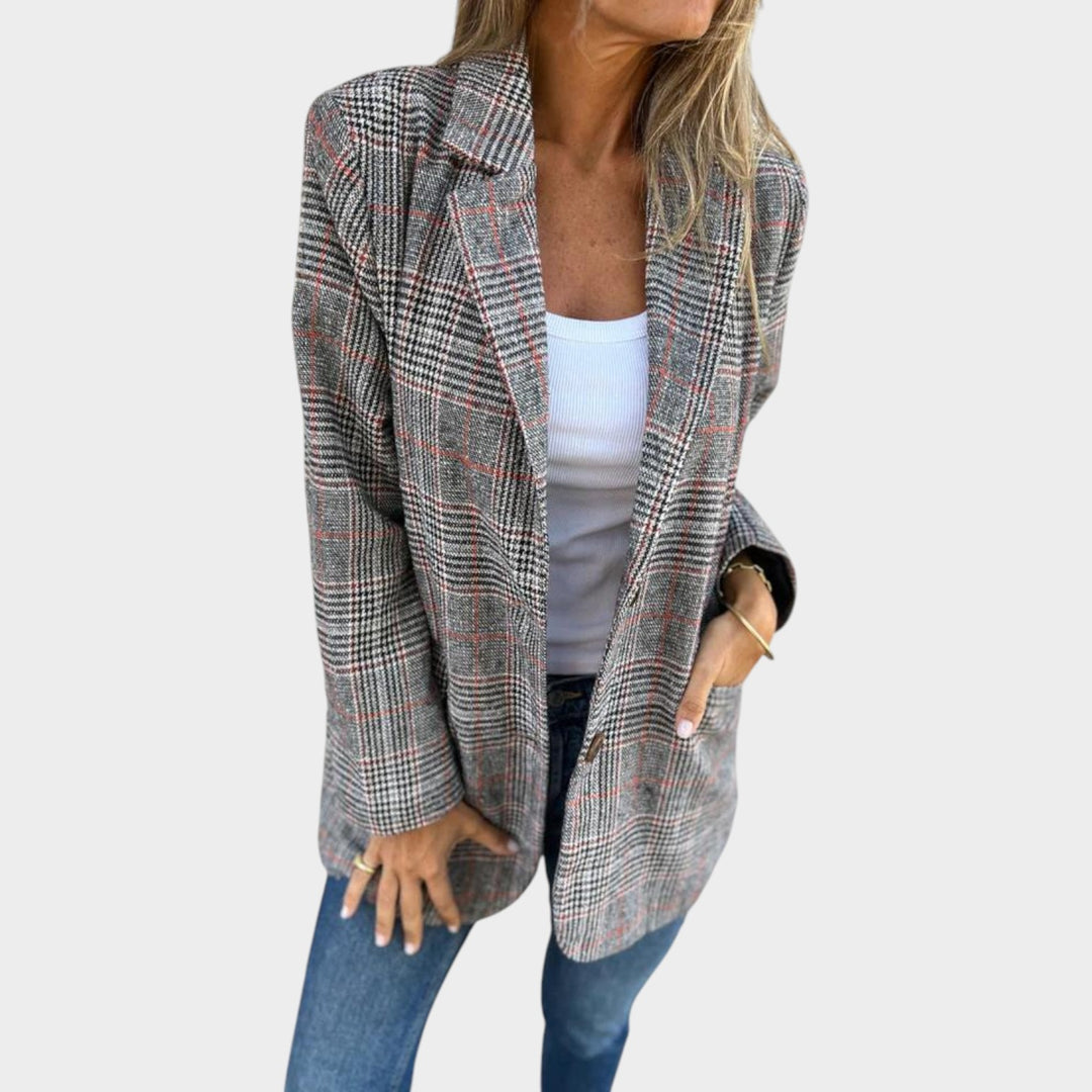Women’s Blazer Casual Plaid Longline Lapel Collar
