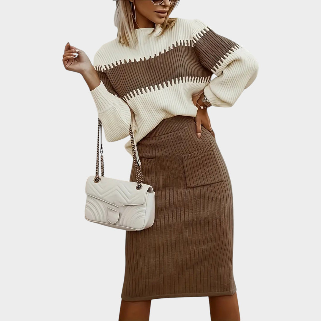 Women’s Ribbed Two Piece Set Color Block Knit Sweater