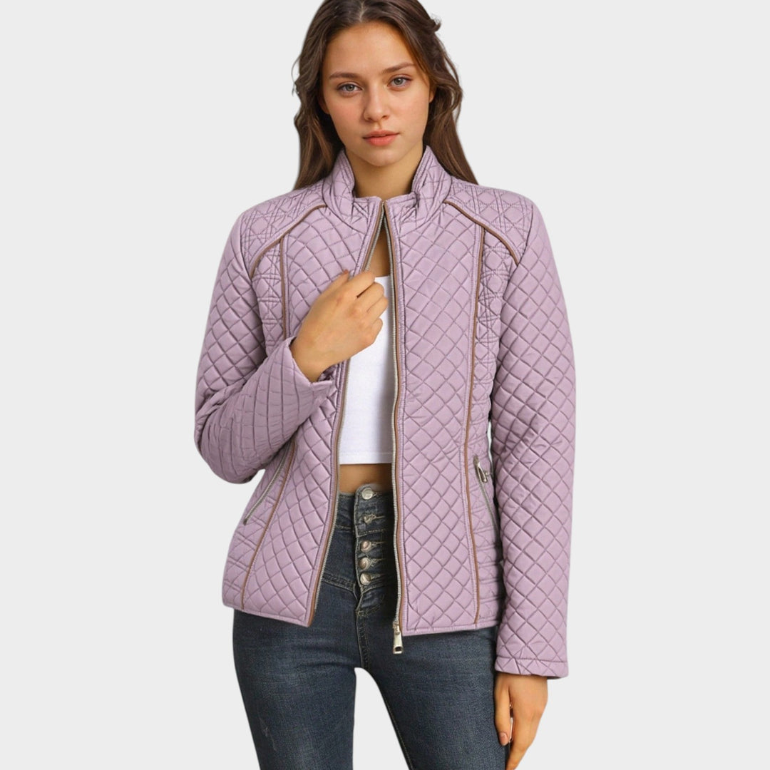 Women’s Quilted Jacket Casual Zip Front Stand Collar