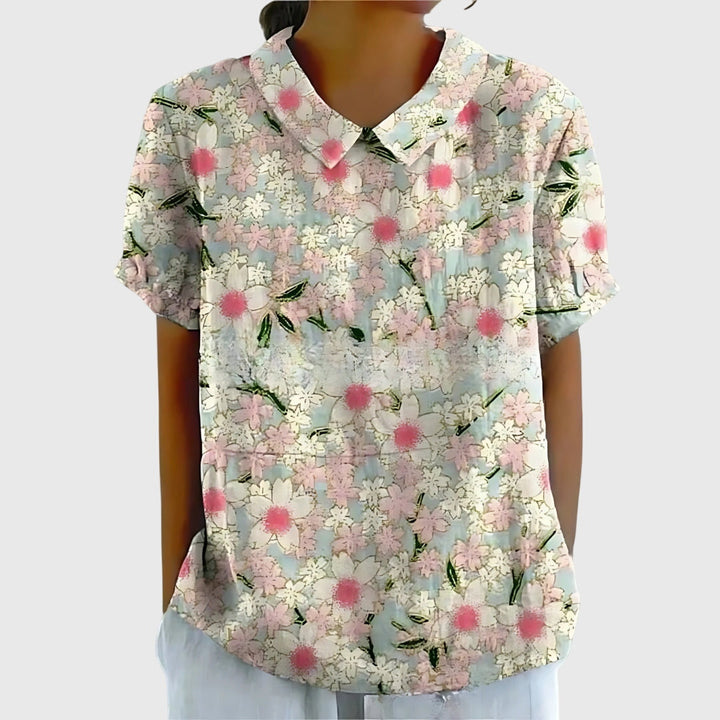 Floral V-Neck Blouse | Casual Short Sleeve Tunic Top