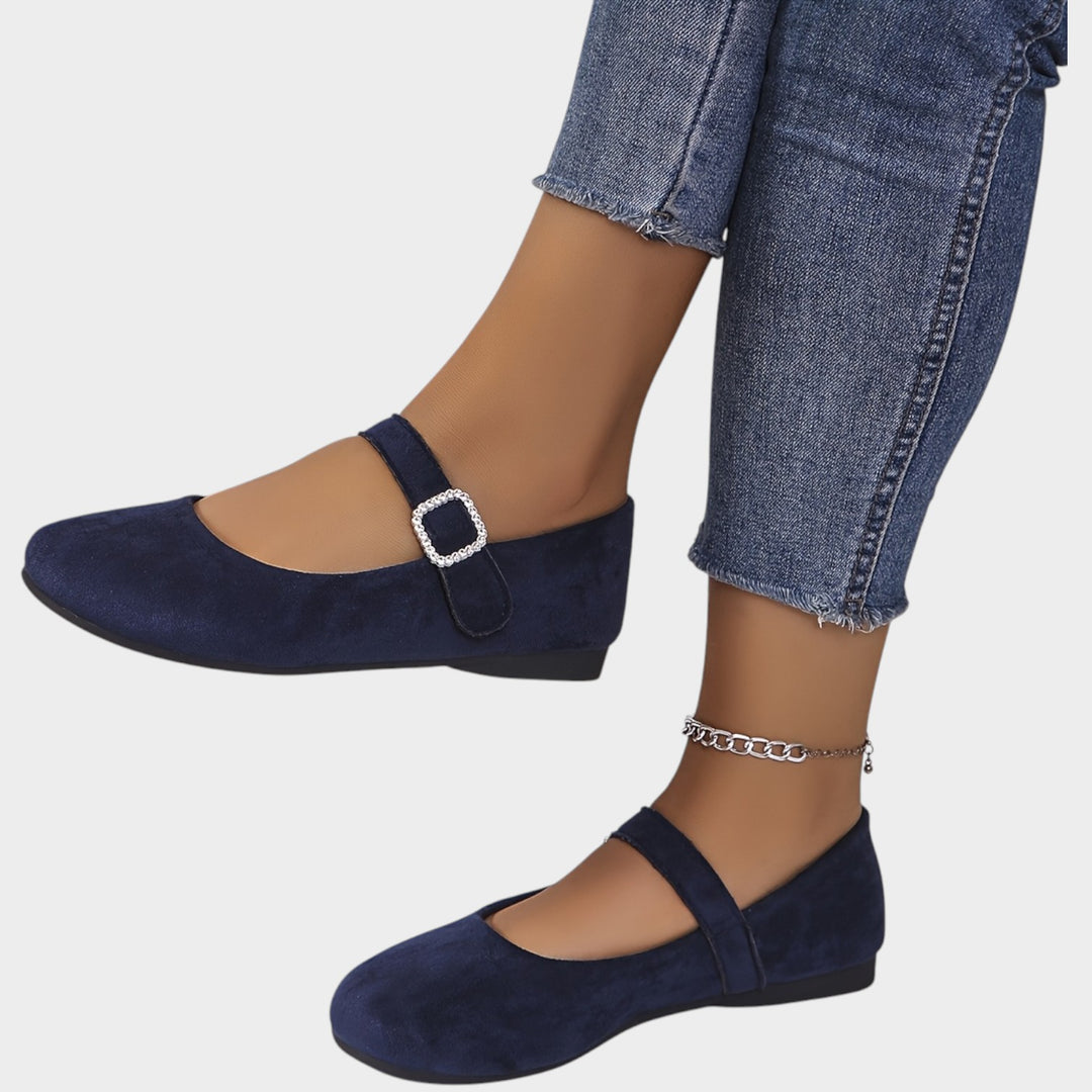 Women’s Velvet Mary Jane Flats Rhinestone Detail