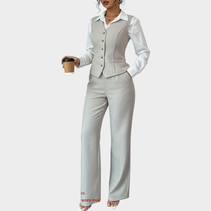 Women’s Suit Set 2 Piece Office Vest Wide Leg Pants