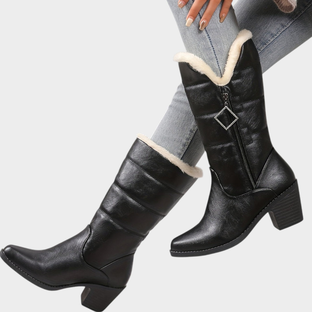 Women’s Winter Boots Chunky Heel Side Zip Solid Color