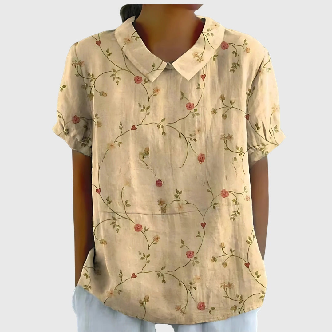 Floral V-Neck Blouse | Casual Short Sleeve Tunic Top