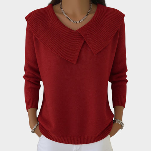 Women's Collared Knit Sweater Oversized Long Sleeve