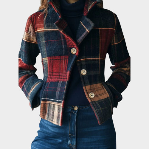 Women's Wool Blazer Jacket Plaid Pattern Tailored Style