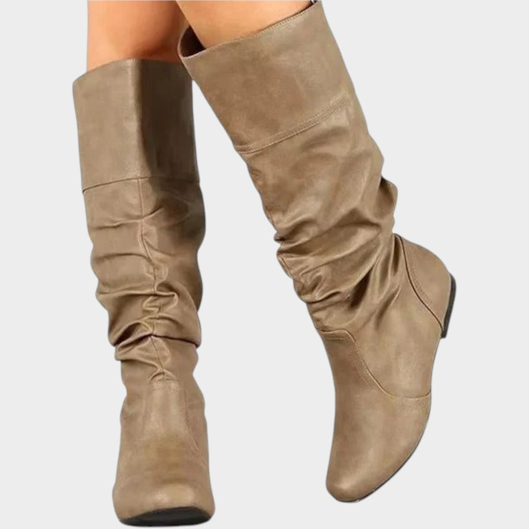 Women’s Knee High Slouch Boots Ruched Western Style