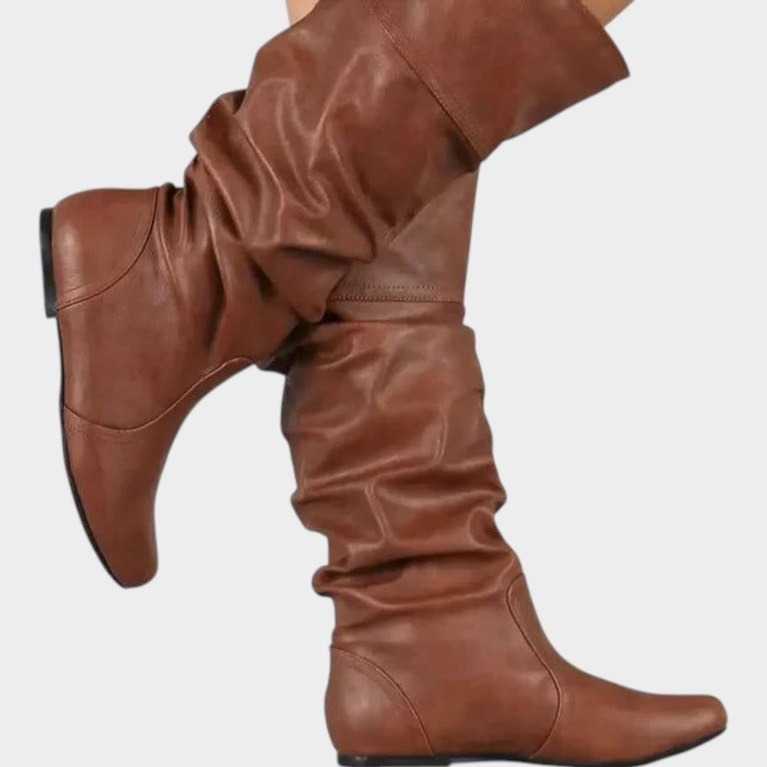 Women’s Knee High Slouch Boots Ruched Western Style