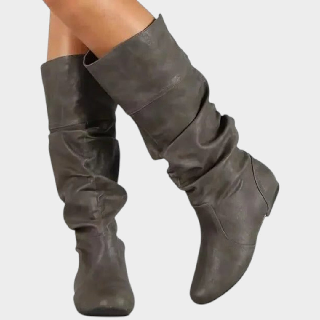 Women’s Knee High Slouch Boots Ruched Western Style