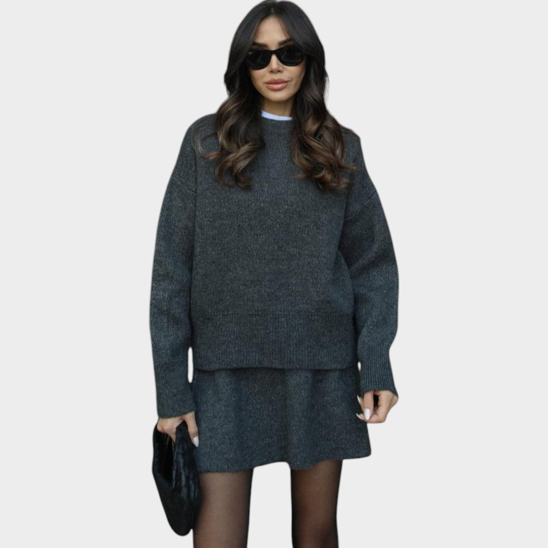 Women’s Two Piece Set Ribbed Knit Jumper and Skirt