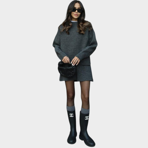 Women’s Two Piece Set Ribbed Knit Jumper and Skirt