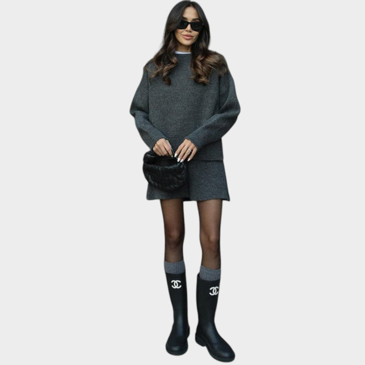 Women’s Two Piece Set Ribbed Knit Jumper and Skirt