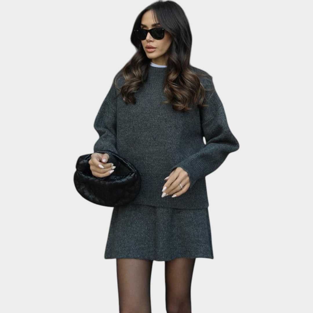 Women’s Two Piece Set Ribbed Knit Jumper and Skirt