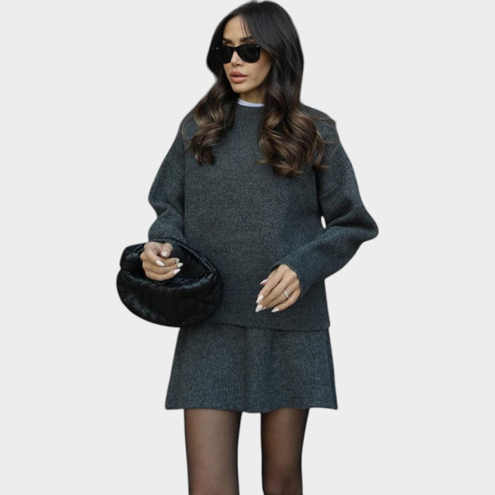 Women’s Two Piece Set Ribbed Knit Jumper and Skirt