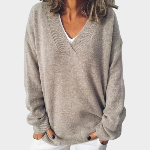 Women's Knit V-Neck Sweater Warm Relaxed Fit