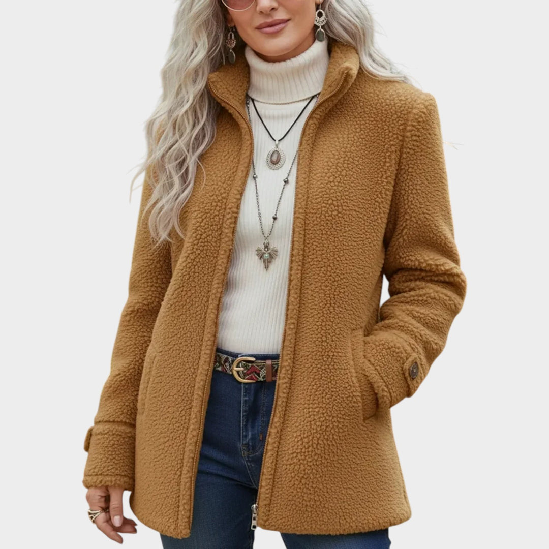 Women’s Fleece Jacket Full Zip Stand Collar Soft Texture