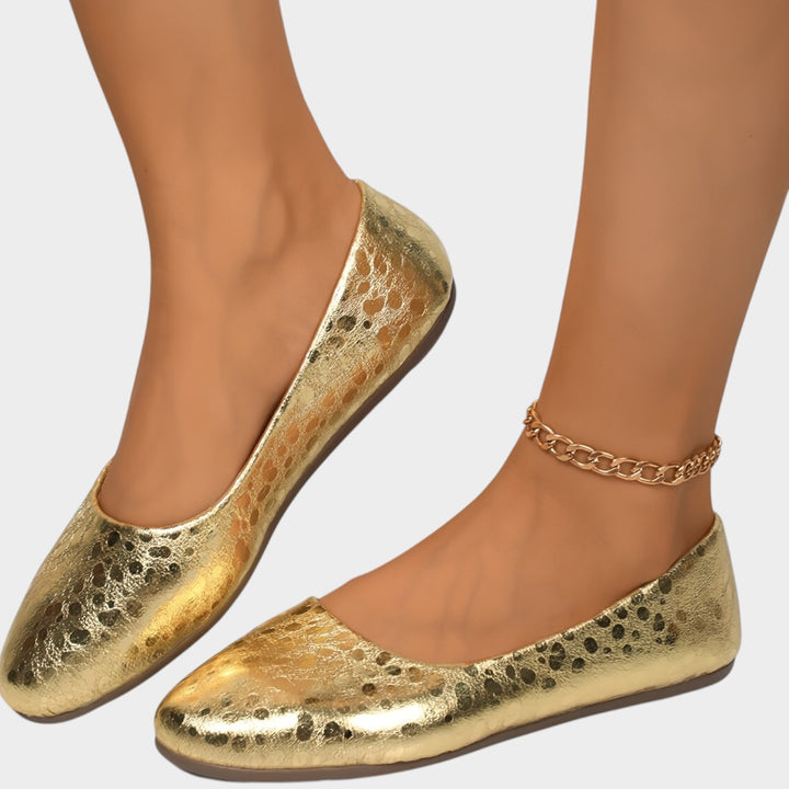 Women’s Ballet Flats Metallic Textured Round Toe