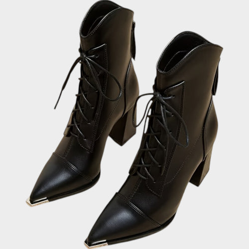 Women’s Ankle Boots Metal Pointed Toe Chunky Heel Classic Style
